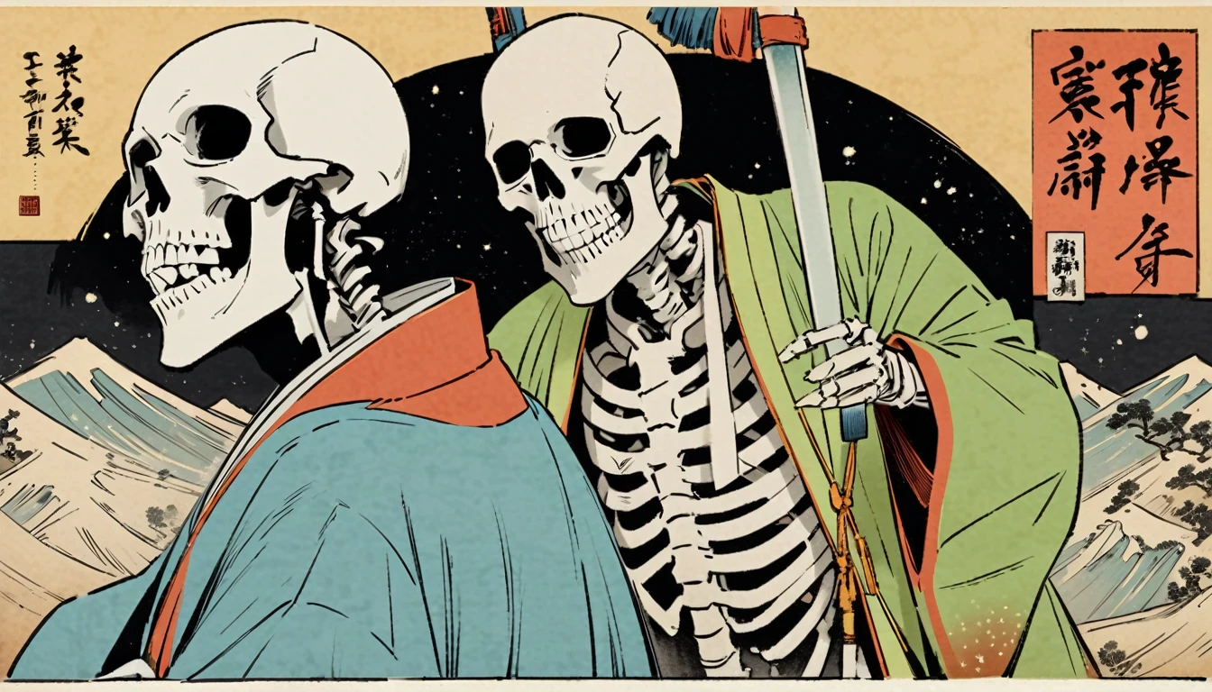 Ukiyo-e, (((UTAGAWA KUNIFUSA))), Skeleton, Haori