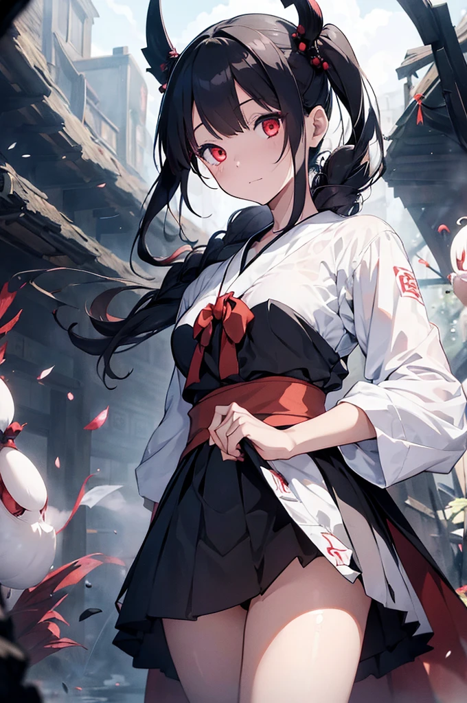 (1 Girl:1.2), alone, Hime Cut,Japanese traditional clothing, Red eyes,漫画のstyle, Joe Fenton, Expressionless black and white photo, camp, Undeserved, mix, envy, Gust (Lovecraft),Calm, A soft smile, Wayne Barlow,, em gochuumon wa usagi desu ka? style, nostalgic