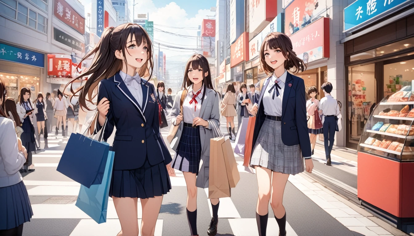 (Highest quality), Happy High School Girl,Japan,City,shopping with friends