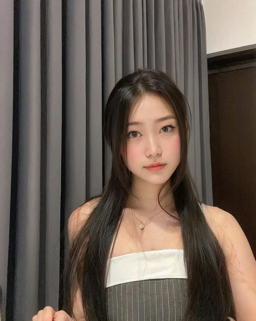 (best quality,8k,highres,masterpiece:1.2), realistic, photorealistic:1.37, UHD, studio lighting, sharp focus, extreme detail description, professional, vivid colors, bokeh, portraits, extremely detailed face texture, beautiful detailed eyes, beautiful detailed lips, extremely detailed hair, dark colored hair, youthful appearance, big round breast, cleavage, proportional eyes, seducing smile, clean and natural face, no makeup, bare face, indonesian face,