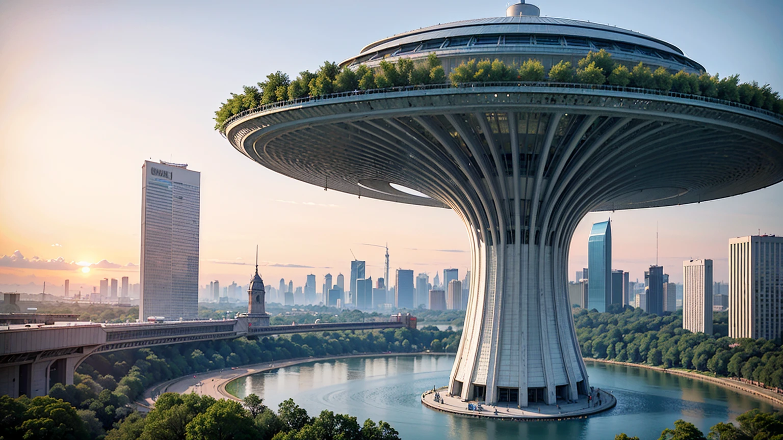 (Best quality,4K,8K,A high resolution,Masterpiece:1.2),Ultra-detailed,(Realistic,Photorealistic,photo-realistic:1.37),Futuristic floating city,Futuristic technology,Huge urban high-tech tablet platform,Airship,Floating in the sky,Futuristic city,Small airships around,High-tech hemispherical platform,Colorful lights,Advanced architecture,modernn architecture,skyscrapper,Access the cloud,Scenic beauty,view over city,Impressive design,Blend seamlessly with nature,energetic and vibrant atmosphere,Futuristic transportation system,Parking is suspended,Transparent path,Lush greenery,Sky gardens,cascading waterfalls,Magnificent skyline,reflections on the water,Sparkling river,Architectural innovation,futuristic skyscrapers,Transparent dome,The shape of the building is unusual,Elevated walkway,Impressive skyline,Glowing lights,Futuristic technology,Minimalist design,Scenic spots,Panoramic view,Cloud Piercing Tower,Vibrant colors,epic sunrise,epic sunset,Dazzling light display,magical ambiance,The future city,Urban Utopia,LuxuryLifestyle,Innovative energy,sustainable development,Smart city technology,Advanced infrastructure,Tranquil atmosphere,Nature and technology live in harmony,Awesome cityscape,Unprecedented urban planning,Architecture connects seamlessly with nature,High-tech metropolis,A cutting-edge engineering marvel,The future of urban living,Visionary architectural concept,Energy-efficient buildings,Harmony with the environment,A city floating above the clouds,Utopian dreams become reality,The possibilities are endless,State-of-the-art transportation network,Green energy integration,Innovative materials,Impressive holographic display,Advanced communication system,Breathtaking aerial view,Quiet and peaceful environment,Modernist aesthetics,Ethereal beauty