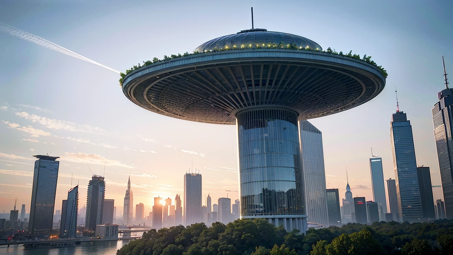 (Best quality,4K,8K,A high resolution,Masterpiece:1.2),Ultra-detailed,(Realistic,Photorealistic,photo-realistic:1.37),Futuristic floating city,Futuristic technology,Huge urban high-tech tablet platform,Airship,Floating in the sky,Futuristic city,Small airships around,High-tech hemispherical platform,Colorful lights,Advanced architecture,modernn architecture,skyscrapper,Access the cloud,Scenic beauty,view over city,Impressive design,Blend seamlessly with nature,energetic and vibrant atmosphere,Futuristic transportation system,Parking is suspended,Transparent path,Lush greenery,Sky gardens,cascading waterfalls,Magnificent skyline,reflections on the water,Sparkling river,Architectural innovation,futuristic skyscrapers,Transparent dome,The shape of the building is unusual,Elevated walkway,Impressive skyline,Glowing lights,Futuristic technology,Minimalist design,Scenic spots,Panoramic view,Cloud Piercing Tower,Vibrant colors,epic sunrise,epic sunset,Dazzling light display,magical ambiance,The future city,Urban Utopia,LuxuryLifestyle,Innovative energy,sustainable development,Smart city technology,Advanced infrastructure,Tranquil atmosphere,Nature and technology live in harmony,Awesome cityscape,Unprecedented urban planning,Architecture connects seamlessly with nature,High-tech metropolis,A cutting-edge engineering marvel,The future of urban living,Visionary architectural concept,Energy-efficient buildings,Harmony with the environment,A city floating above the clouds,Utopian dreams become reality,The possibilities are endless,State-of-the-art transportation network,Green energy integration,Innovative materials,Impressive holographic display,Advanced communication system,Breathtaking aerial view,Quiet and peaceful environment,Modernist aesthetics,Ethereal beauty