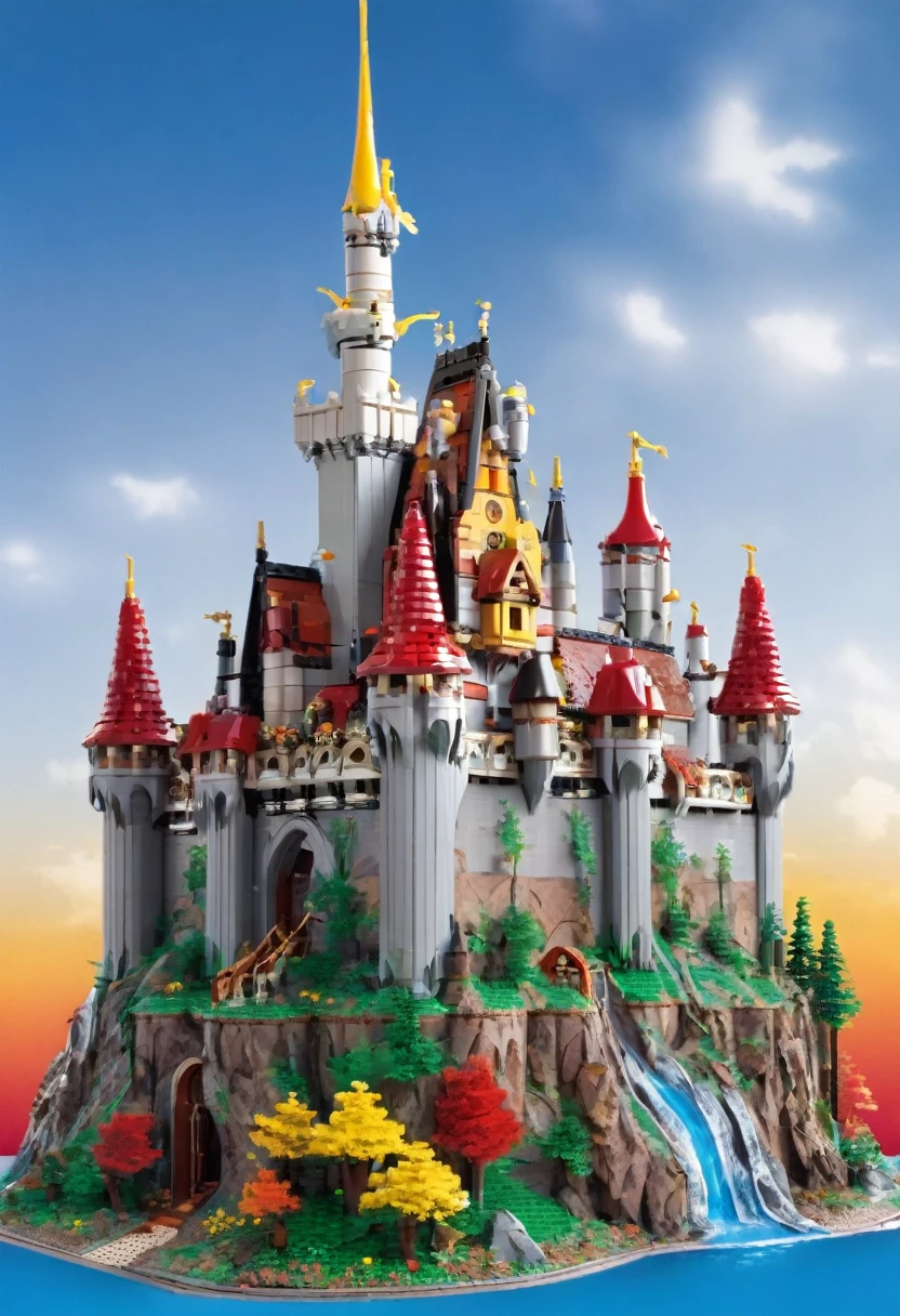 A fantasy castle built with Lego bricks,colorful,interesting