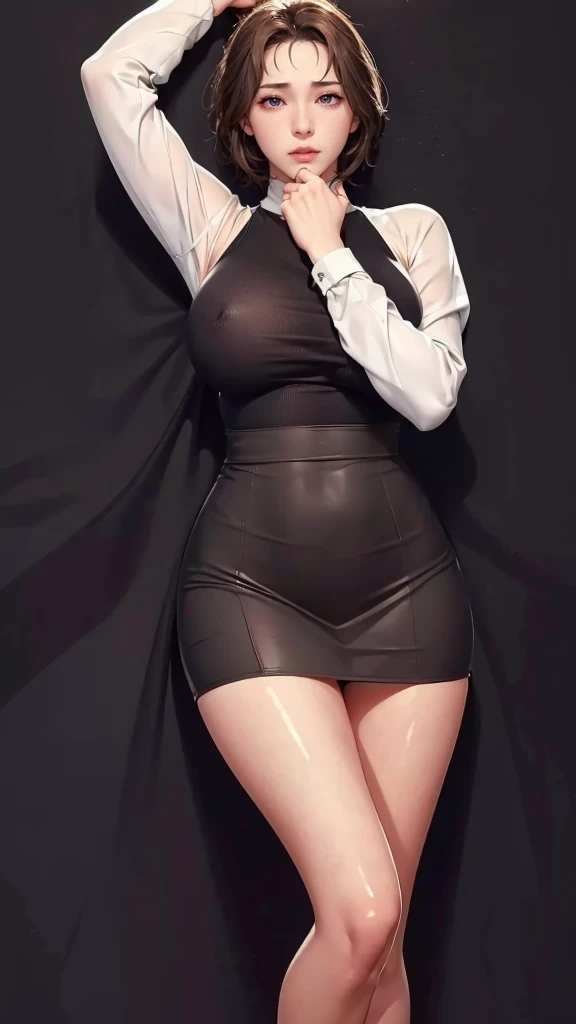 （（（Perfect figure，figure，独奏， White and tender skin，（（（cyberpunk，red turtleneck shirt, black skirt, ））），（（（junescdef,brown hair,purple eyes,medium hair，））），((masterpiece)),high resolution, ((Best quality at best))，masterpiece，quality，Best quality，（（（ Exquisite facial features，Looking at the audience,There is light in the eyes，(（（Lol，Happy，））），））），（（（Light and shadow，Huge breasts））），（（（Looking at the camera，black background，Lying on the ground，Look up at the camera，from above，Overlooking)）））