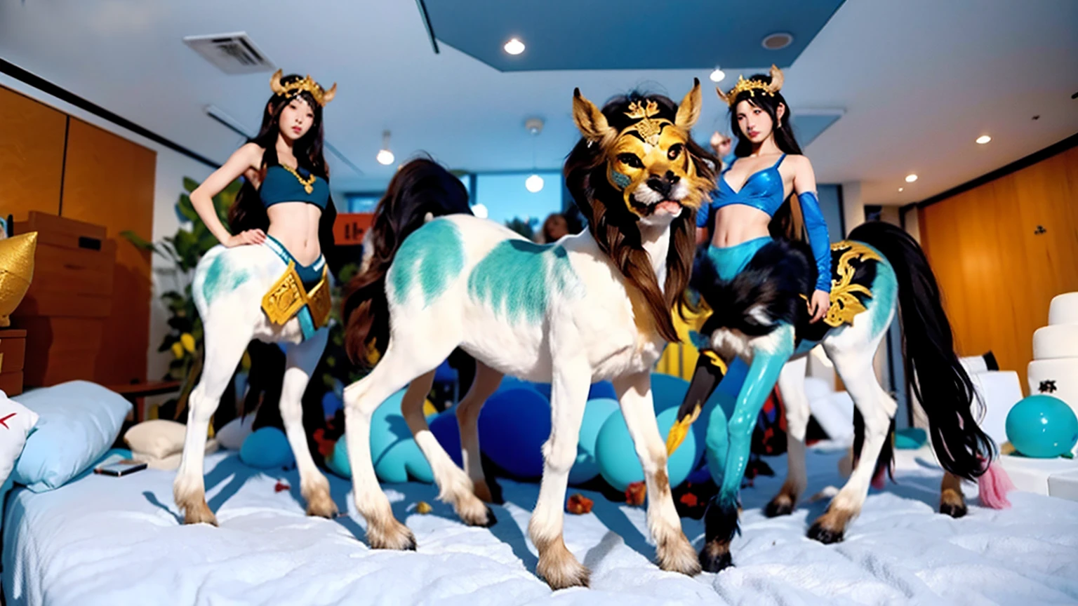 In the beautiful illustration of this super-grand scene,The ultra-distant lens shows us(Over eight separate and distinctive centaur characters:9.9),They all have their own characteristics,Vivid and interesting。Radiant from the heavens(Angelic centaurs:6.6),To nightmarish is(Centaurs surrounded by flames:6.6)、And then to the wind dancing in the air(Fairy centaurs:6.6)、And thunder and lightning surrounding(One-horned centaur:6.6),and shining metallic ones(Mechanical style centaur:6.6)、And then(A centaur with colorful dragon scales covering the whole body:6.6)The power is powerful、Elegant and agile(Elf centaur's slenderness:6.6)Gracefully wears a flower crown、Enchanting and charming(Tiflin centaurs:6.6)、Have the indescribable(Raised sexy:6.6)'s(Succubus centaurs:6.6)。Each character has their own unique charms and abilities。The illustration uses advanced artistic techniques and tools,(Use nesting、woven、stitching、ssee-through、arrange、grouping、Storyboards and other methods,Divide the scene into sections by geometric arrangement:9.9),Each section corresponds to a centaur character,This makes more efficient use of space。Through Midjourney's advanced brush tools、Color palette、Material packs and model packs、Texture tools,For each centaur, beautiful props are designed to increase racial characteristics、Clothing and physical features,(Enhances the character's personality and visual appeal:2.5),The scenery in the illustrations is stunning,There are changing skies、rainbowing、extreme light、Stars and Moon。Incorporating iconic landmarks such as Mount Everest,and fireworks、tranquil lake、Natural and urban elements of waves and neon lights,Creates a magical atmosphere,The centaurs display their unique abilities and equipment in a variety of environments,This is true even in extreme alien landscapes。(Use Midjourney's tools、Material packs、Texture tools、The color palette makes depicting details vivid and realistic:9.9),From complex hairstyles and as well as different racial traits、Body、Ap