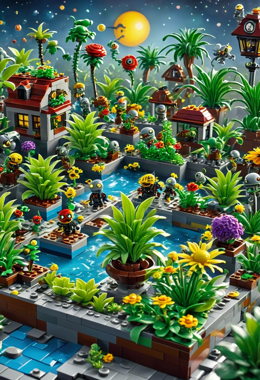 best quality, very good, 16K, ridiculous, Very detailed, Plants vs. Zombies，Made of Lego, Background space（（A masterpiece full of fantasy elements）））， （（best quality））， （（Intricate details））（8K）