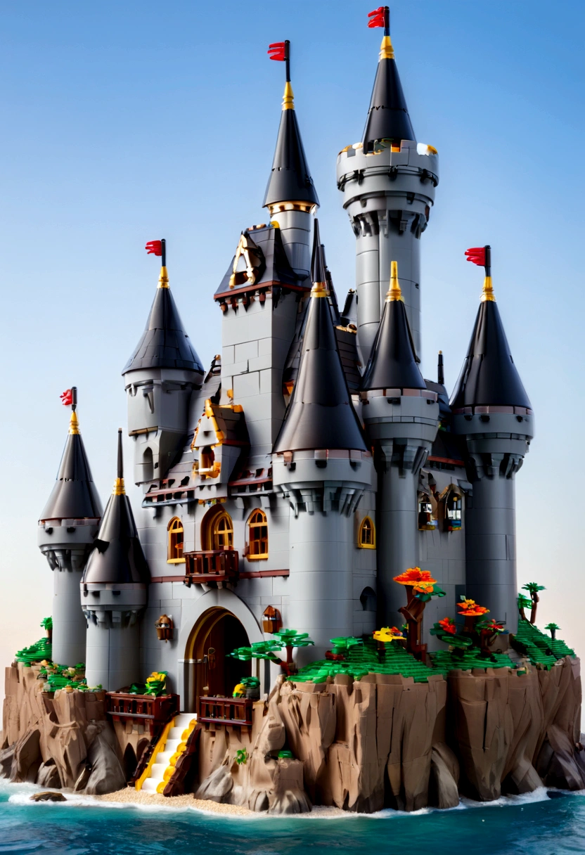 A fantasy castle built with Lego bricks,colorful,interesting