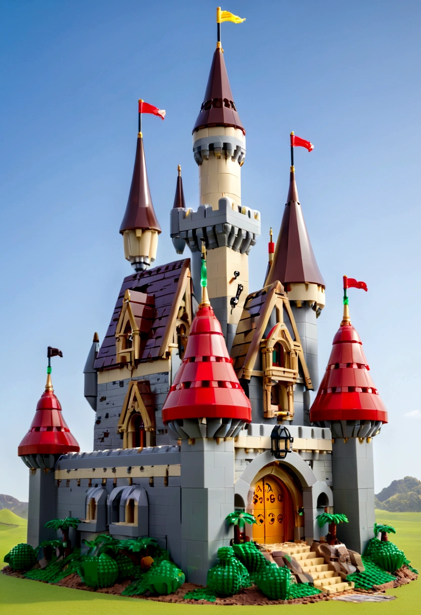A fantasy castle built with Lego bricks,colorful,interesting