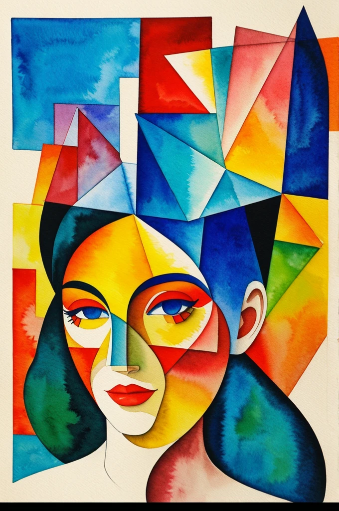 Create a cubism style photo in watercolor technique 