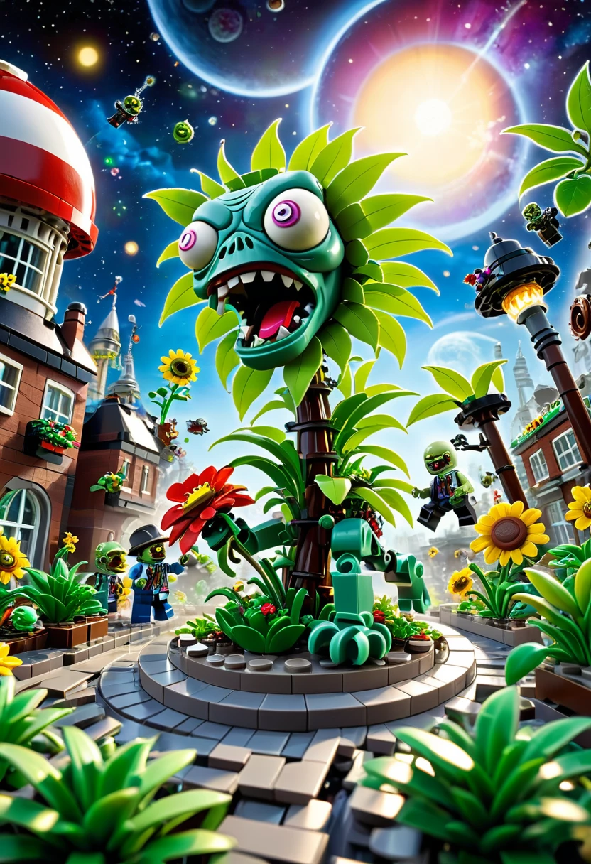 best quality, very good, 16K, ridiculous, Very detailed, Plants vs. Zombies,Made of Lego, Background space((A masterpiece full of fantasy elements))), ((best quality)), ((Intricate details))(8K)