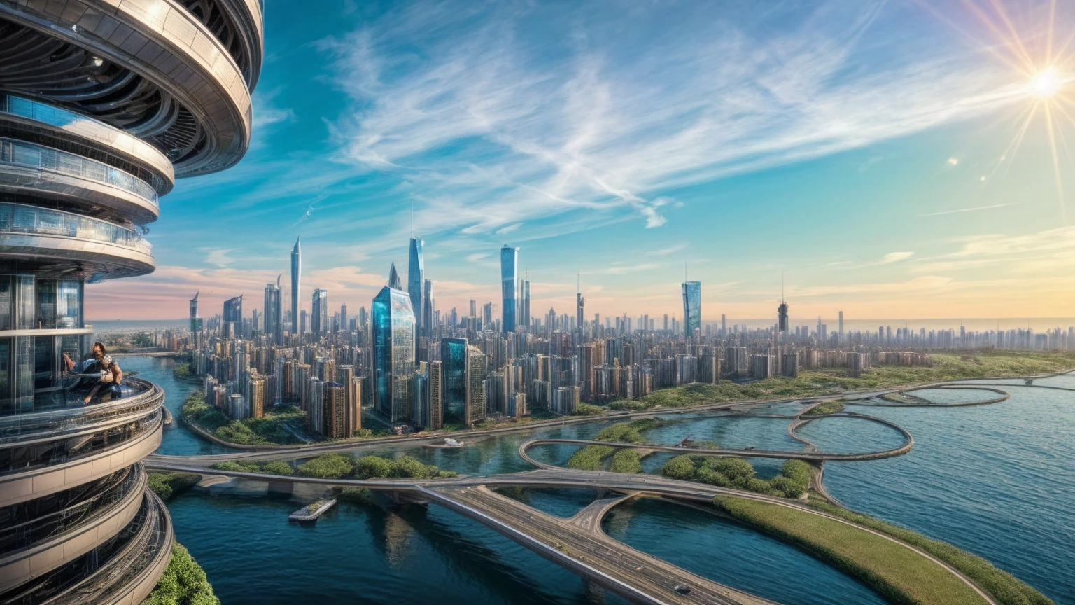 (Best quality,4K,8K,A high resolution,Masterpiece:1.2),Ultra-detailed,(Realistic,Photorealistic,photo-realistic:1.37),Futuristic floating city,Futuristic technology,Huge urban high-tech tablet platform,Airship,Floating in the sky,Futuristic city,Small airships around,High-tech hemispherical platform,Colorful lights,Advanced architecture,modernn architecture,skyscrapper,Access the cloud,Scenic beauty,view over city,Impressive design,Blend seamlessly with nature,energetic and vibrant atmosphere,Futuristic transportation system,Parking is suspended,Transparent path,Lush greenery,Sky gardens,cascading waterfalls,Magnificent skyline,reflections on the water,Sparkling river,Architectural innovation,futuristic skyscrapers,Transparent dome,The shape of the building is unusual,Elevated walkway,Impressive skyline,Glowing lights,Futuristic technology,Minimalist design,Scenic spots,Panoramic view,Cloud Piercing Tower,Vibrant colors,epic sunrise,epic sunset,Dazzling light display,magical ambiance,The future city,Urban Utopia,LuxuryLifestyle,Innovative energy,sustainable development,Smart city technology,Advanced infrastructure,Tranquil atmosphere,Nature and technology live in harmony,Awesome cityscape,Unprecedented urban planning,Architecture connects seamlessly with nature,High-tech metropolis,A cutting-edge engineering marvel,The future of urban living,Visionary architectural concept,Energy-efficient buildings,Harmony with the environment,A city floating above the clouds,Utopian dreams become reality,The possibilities are endless,State-of-the-art transportation network,Green energy integration,Innovative materials,Impressive holographic display,Advanced communication system,Breathtaking aerial view,Quiet and peaceful environment,Modernist aesthetics,Ethereal beauty