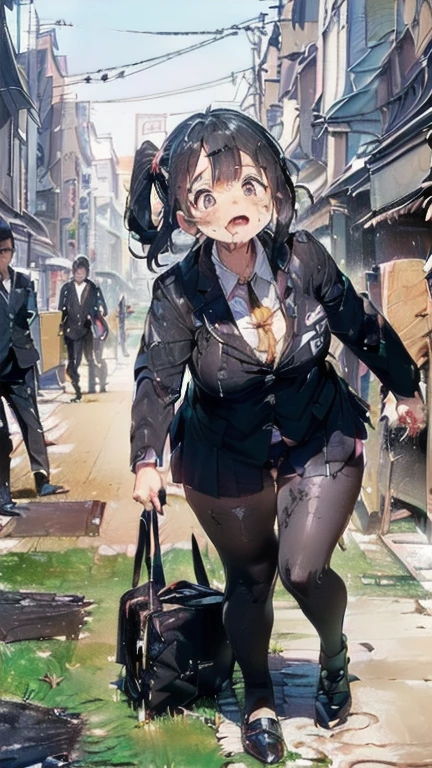 (must be follow these prompts:2.2),(in her clothing:2.5),masterpiece,best quality,extremely detailed,(on her clothes that is soaked with semen:1.6),(normal body structures:3),(japanese girl:1.6),(disposed of passed semen with her clothes to get frousy looks:2.1),(usual face:1.9),(black hair:1.9),(a little plump face:1.7),(A very petite new employee in a formal black business suit working in Tokyo in the Reiwa era:2.3),(A very pale amber-colored semen is ejaculated onto her pretty face in large quantities, leaving a very pale smear scattered about.:1.8),(Black business formal suit jacket:2.2),(This petite new employee has very short legs:2.3),(The panties worn by this plump new employee are very sticky and have sticky strings running down her genitals.:2.1),(first time々New employees:2.8),(she looks like japanese idol:2.2),(This new employee also had a lot of in the crotch area of his black pants.:2.1),(The black pants are made of durable fabric that won't tear.:3),(displayed one woman on single picture:3),(This new employee got a load of cum on her face:1.9),(she looks like a lolita:2.0),(All of this happened to this new employee, not anyone else.:3.1),(A petite, voluptuous new employee has semen ejaculated all over her black business suit jacket and blouse.:1.9),(The semen has dried and the new employee's black business trousers are loose.:1.9),(Semen had soaked into her bra and panties, which were not visible under her black jacket and shirt.:1.8),(Sticky black pants due to love juice leaking from vagina:1.9),(Semen and love juices stain even the gaps between the fibers of the black suit fabric.:1.8),(old semen adhered her intervaginal side wall behind black trousers:2.1),(creampied vagina is unwashed:2.1),(The crotch of the black pants is oozing with wetness from the panties.:2.2),(formal business jacket:2.2),(rookie with tough suit:2.2),(detailed drawing pussy juice through black trousers:2.0),(jizzy anal behind her panty:1.7),(vented seminal plasma on her lady's business suit:1.8),(lady's business jacket and black trousers must be on:2.1),(darkish semen is smoothly percolated:1.8),(her mons pubis is smoothly buldged for accumulated love juice behind black trousers:1.8),(in her clothing:2.5),(in her black business jacket clothing:2.1),(thoroughly raped every inch of her body:1.7),(black trousers are guarded her pubic mound:2.3),(Make sure to depict the face:5.3),(Calm expression:3),(first time々A new employee with a serious expression:2.1),(His black business jacket and black trousers are saturated with semen stains.:1.9),(Under the black pants of this new employee, there is definitely fertilization in her vagina.:2.4),(Innocent face:3),(Small and plump:2.4),(Big breasts hidden under black suit and blouse:2.3),(I carefully depicted just this one new employee.:2.3),(The only character who appears is this new employee.:4.2),(The new employee was covered in semen without being able to take off or change anything from her black jacket and black pants to her blouse, bra, and panties.:1.8),(Portrait:8)