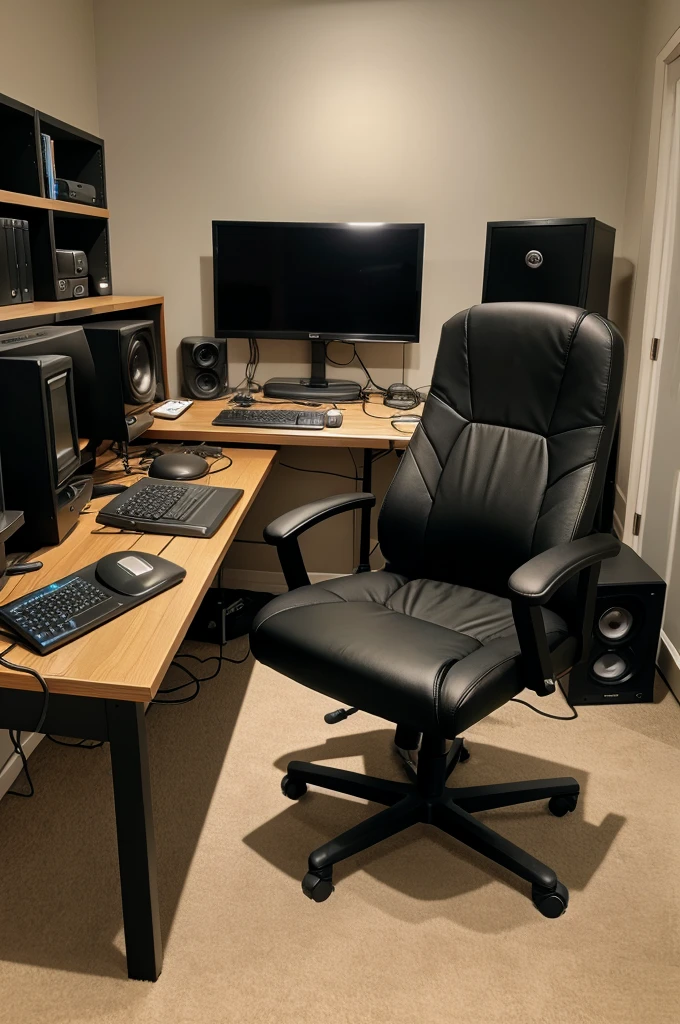 Chair and mic pc room setup 