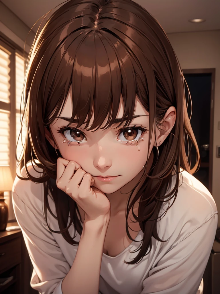 wearing a school outfit,((extremebig tits)),(highest quality、4k、8k、High Resolution、masterpiece:1.2)、Super detailed、(Photorealistic:1.37)、Portrait、Sharp Focus、feminine、delicate、White skin、female curves、Gentle expression、Soft lighting、Bright colors、Artistic atmosphere, shy expression, showing  tits, in school, big pointy nipples, close-up on face and tits, waist-up-portrait, short blond curly hair, orange eyes, cute face, 