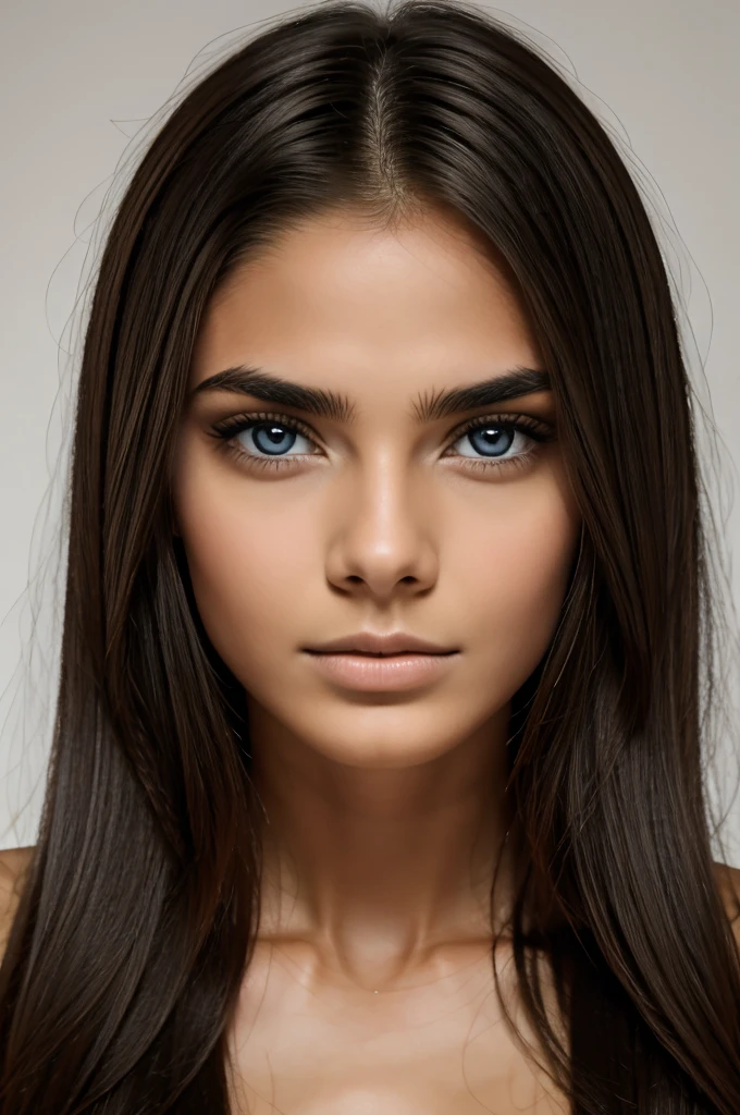 Alone, Very detailed, detailed face, very long hair, image of a beautiful young woman, ((natural black skin)), beautiful natural blue eyes, High Definition RAW Photography, Photography, white skin thin lips, natural eyebrows. European model face with black as black as possible most beautiful look sexiest upturned nose