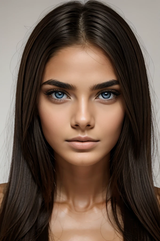 Alone, Very detailed, detailed face, very long hair, image of a beautiful young woman, ((natural black skin)), beautiful natural blue eyes, High Definition RAW Photography, Photography, white skin thin lips, natural eyebrows. European model face with black as black as possible most beautiful look sexiest upturned nose