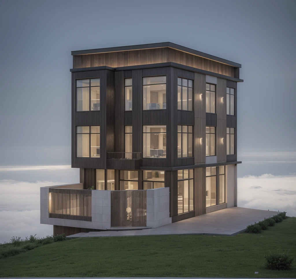 RAW photo, ((white)) modern house, (road:1.3), (sidewalk:1.3), (sidewalk trees:1.3), (residences area:1.4), dawn time, overcast, fog, tropical trees and plants, (high detailed:1.2), 8k uhd, dslr, soft lighting, high quality, film grain,(sharpen:1.5)