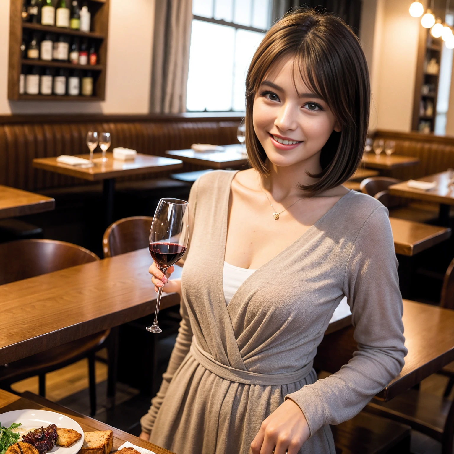 ((Highest quality、8K、masterpiece:1.3))、slimカップル、modelカップル、(Realistic, Intricate details:1.2), full-course dinner、Wine Party、Amazing view of the sunset sky and clouds、A bright smile、The wonderfulness of smile、Bright image、The beauty of wine, Beautiful Face, blue eyes, The light shines on your face, Blushing, short hair,Bright Face、 (Age 37), 39 years old, red wine 、Appetizers、Italian food、Wine bottle、Champagne、sparkling wine、Two beauties、Brown Hair、Shortcuts、Long sleeve shirt、dress、Beautiful woman 1, (slimな顔), (The body is slim), (Brown Hair), (Shortcuts), cheeks turn a little red,Attractive beauty、restaurant, In a prominent place (From the waist up) Nova Frog Style, actress, model, Upper Body, White wine, slim, wine glass, 中央に置かれたwine glass, smile, (smile: 1.15), Beautiful fine grain, Depth f/2,saturation, High Contrast, Strong light and shadow,Moist Body:1.5、3D texture、Delicate eyes、Brown Hair、The hair is very shiny、