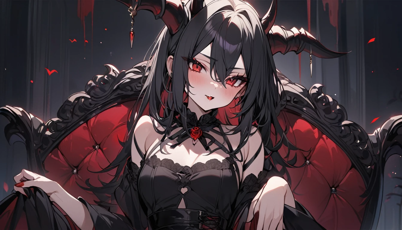 (Highest quality), Vampire Girl,cute,Black dress,Black horn,Black dress
