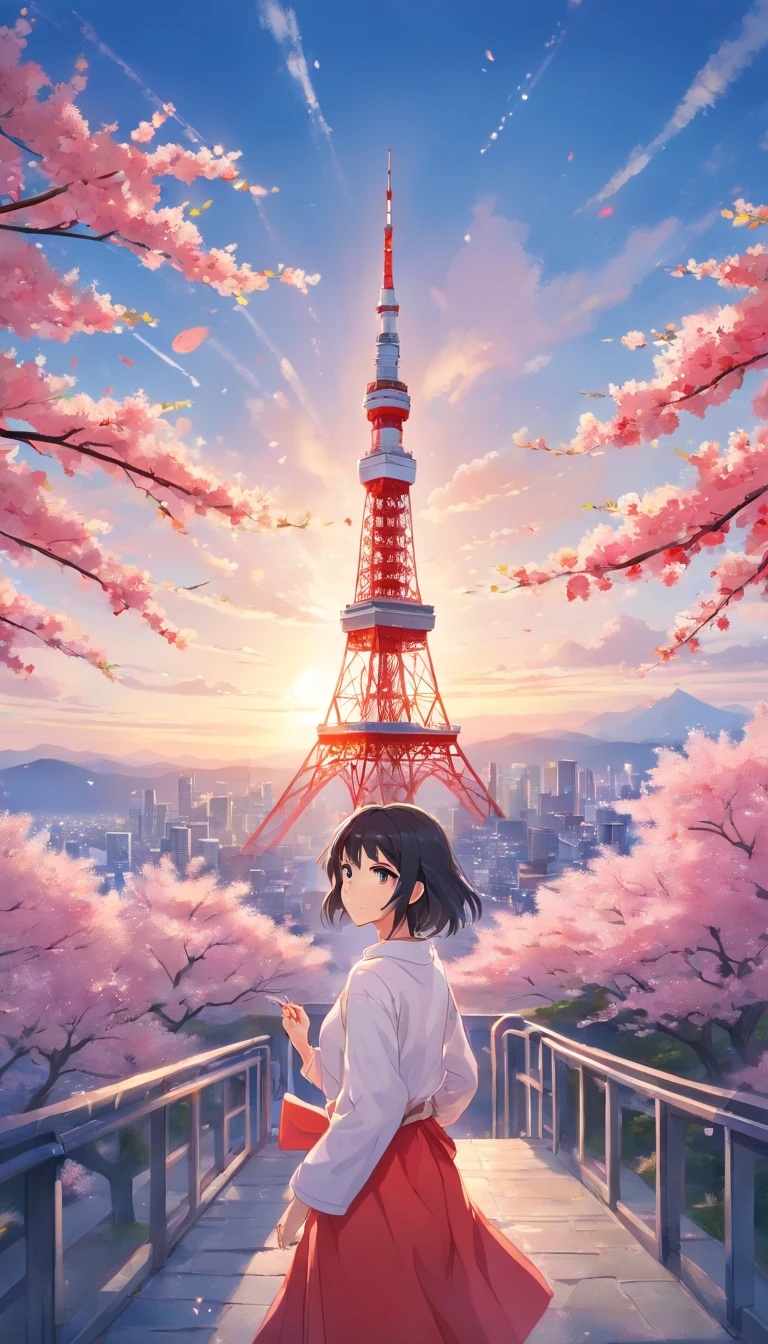 Background: First, add the Tokyo Tower in Japan to the background of your painting. Draw Mount Fuji in light gray and the Tokyo Tower in red. Cherry Blossom: Draw pink cherry blossom leaves on the tree branches, which appear to be falling. Main Image: Draw an image of yourself where you are standing confidently, holding the YouTube diamond play button in your hand. Draw the diamond play button in shiny silver or diamond-like colors. Inspirational Quote: Write inspirational words like "Never Give Up" and "Dream Big" at the top or bottom of the painting. Include the Japanese phrase "Effort is the mother of success" (Doryoku wa seikou no haha) in beautiful Japanese calligraphy. Symbol of Betrayal: Place a broken heart or cut string in the corner to remind you to keep moving forward. Color Combination: Use encouraging colors like blue, green, pink, and red. Give prominence to YouTube's red color.