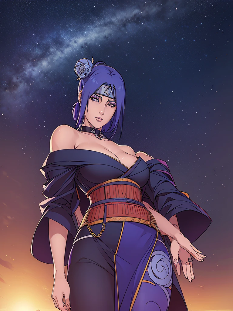 Just one girl,Best quality, 4k, high resolution, body stuck dress, perfect smile, gorgeous, light skin, ahegao face(hentai face) ,purple hair, (konan from naruto's hair style),wearing A short dark blue kimono with a darker blue obi belt and
She wears her forehead protector, 1 girl, solo, seductive look, elegance and charm, (masterpiece, best quality, high resolution), looking at the viewer, standing, (intricate and beautiful:1.2), (detailed light:1.2), (soft light, side light), (high resolution textures) , holding chain collar, outdoor, Burmese girl, wearing gorgeous jewelary, wearing harness over the outfit ,outdoor background, sun light, attractive, sexy, mature and hot, young,(masterpiece:1.3), (disorganized:1.3), (highest quality:1.3), perfect anatomy, detailed face, front view, perfect right hands, looking at viewer, (Super detailed:1.3), (best shadow:0.7), (treated hair), fine eyes, beautiful eyes, young aged woman, alone, standing, crystal earrings,closed_mouth, , outdoors,Thick thighs, arrogant face, small 