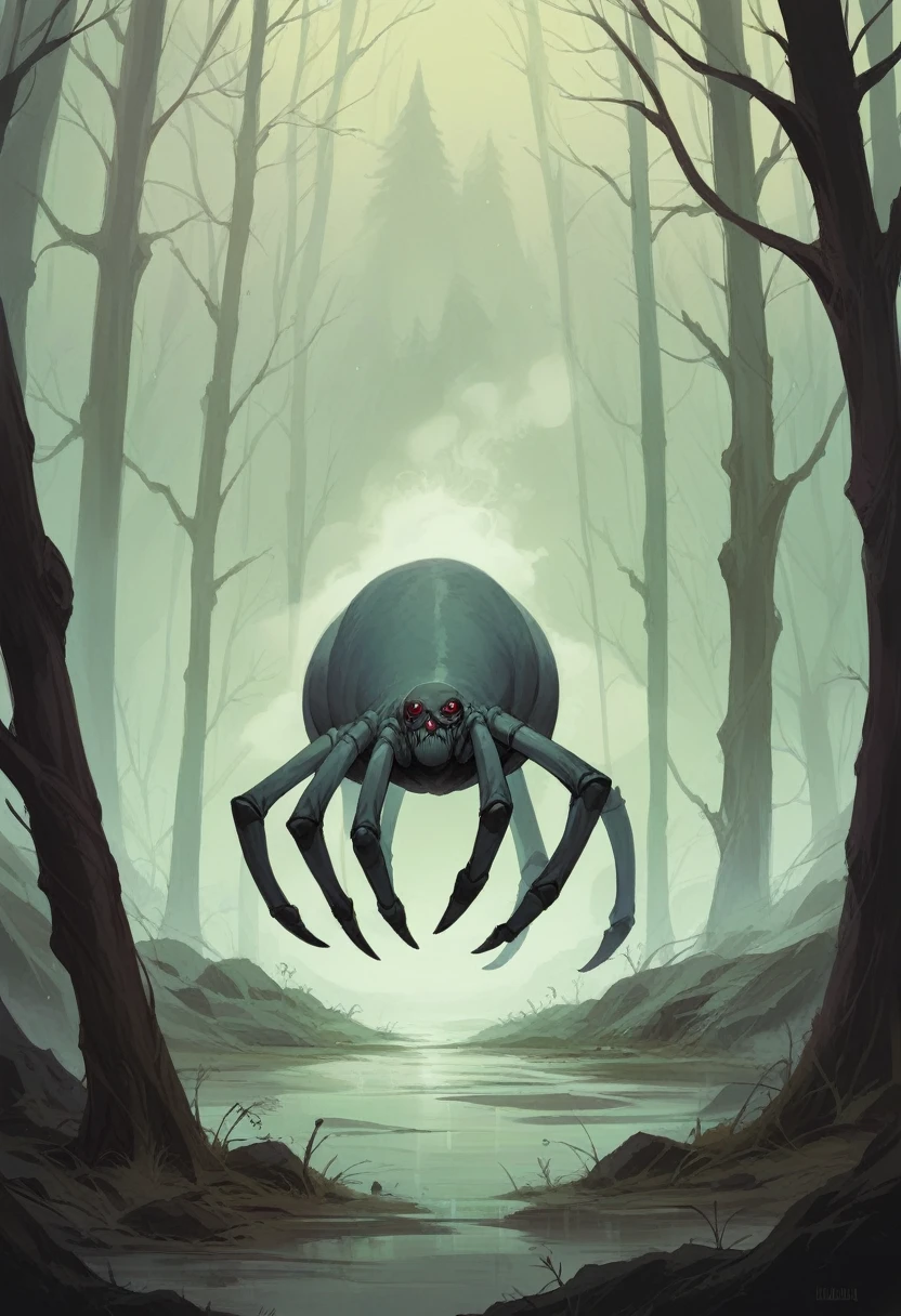 spider, forest,fog, 8k, high quiality, ambient occlusion