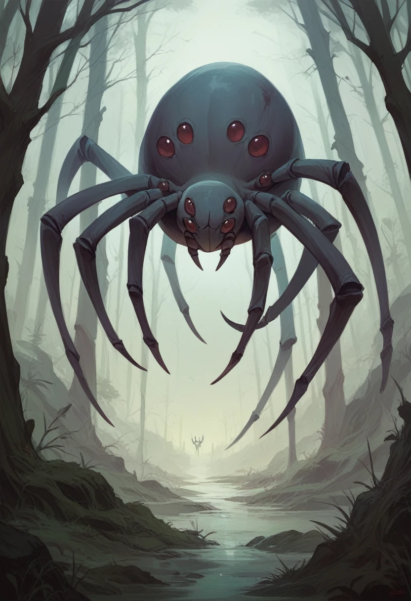 spider, forest,fog, 8k, high quiality, ambient occlusion