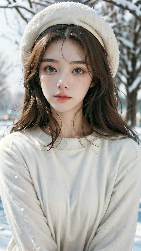 (best quality,4K,high resolution,masterpiece:1.4),Super detailed,Very detailed,sharp focus,Surreal:1.4,professional,HD images,bright colors,Bokeh,Beautiful and delicate eyes,Beautiful and delicate lips,long eyelashes,Romantic atmosphere,soft light,Contrast light and shadow,Lighting effects,high nose bridge,high nose,Yamane,young,Lively,Chubby cheeks,charming,graceful curves,Blonde hair,full,The streets of Moscow,European girl,Snowing day,Kremlin background,Wearing a red star cotton hat,Olive green military uniform