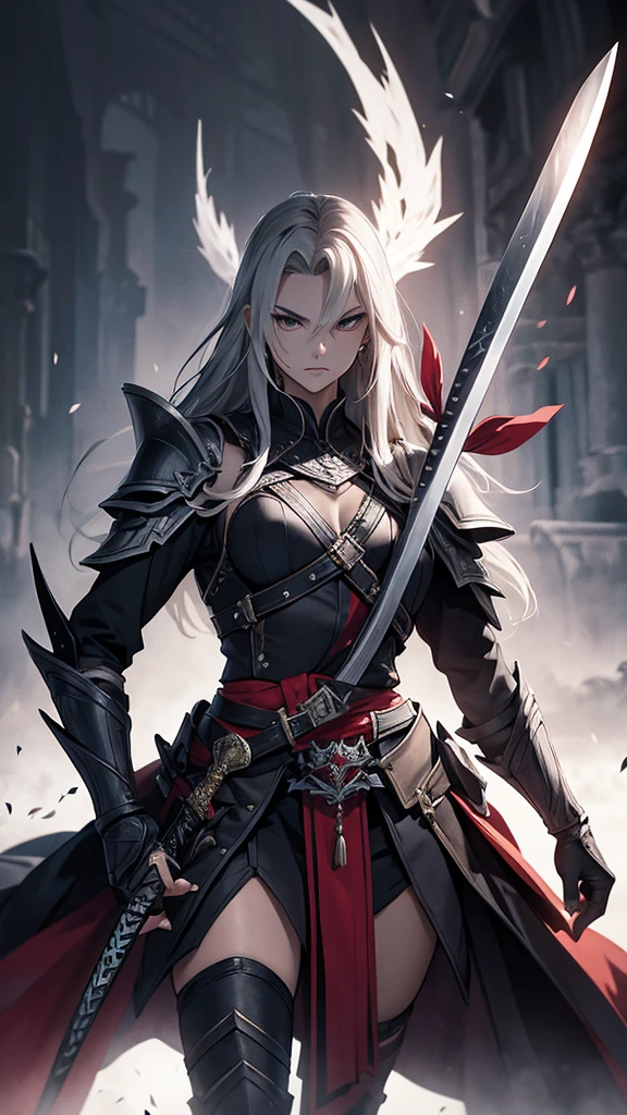 Slay the evil、Warrior holding up a sword、handsome man