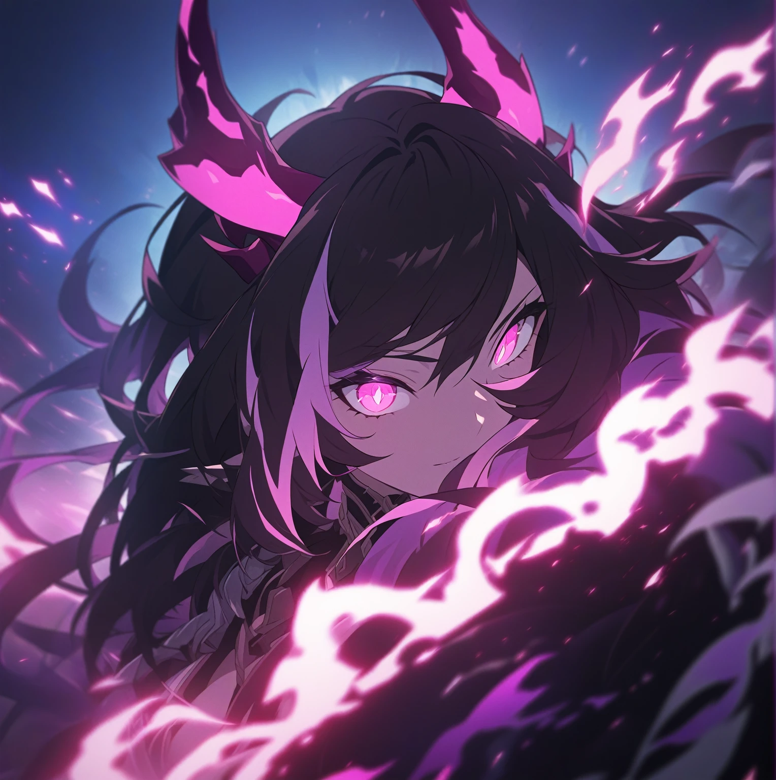 anime girl with horns and glowing eyes in a dark room, shalltear from overlord, irelia, demon anime girl, best anime 4k konachan wallpaper, anime style 4 k, shalltear bloodfallen, kda, from arknights, irelia from league of legends, badass anime 8 k, from league of legends