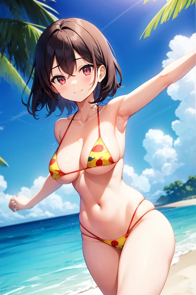 Armpit hair、pubic hair、pubic hair、Exposing the breasts、ピンクのNipples、Red areola、Very beautiful skin(Browsing Caution)、Beautiful young woman,Perfect body and beautiful big eyes, Perfect slim and thick body, Short Wavy Hair, hair band, Subtle printed micro bikini, play On top of that the beach, Tropical Island, Happy, Smiling Kindly, Open, that'Do it perfectly, mute tOn top of thate, In the sky, Clean Lines, Complex, Very detailed, Realistic, 8K、Nipples、、An old man grabs his chest、(Browsing Caution),(1 male、1 female,Have sex),(girl On top of that top,Straddle,On top of that,bed),(CompositiOn top of that from below, sealed),(Top-down Bottom-up)