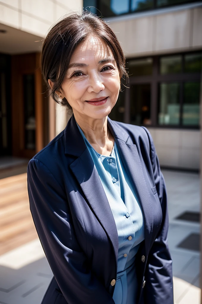 (masterpiece:1.4),(67-year-old woman:1.5),(facial wrinkles 1.2),A kind smile,Motherhood Mature Woman, business suit
