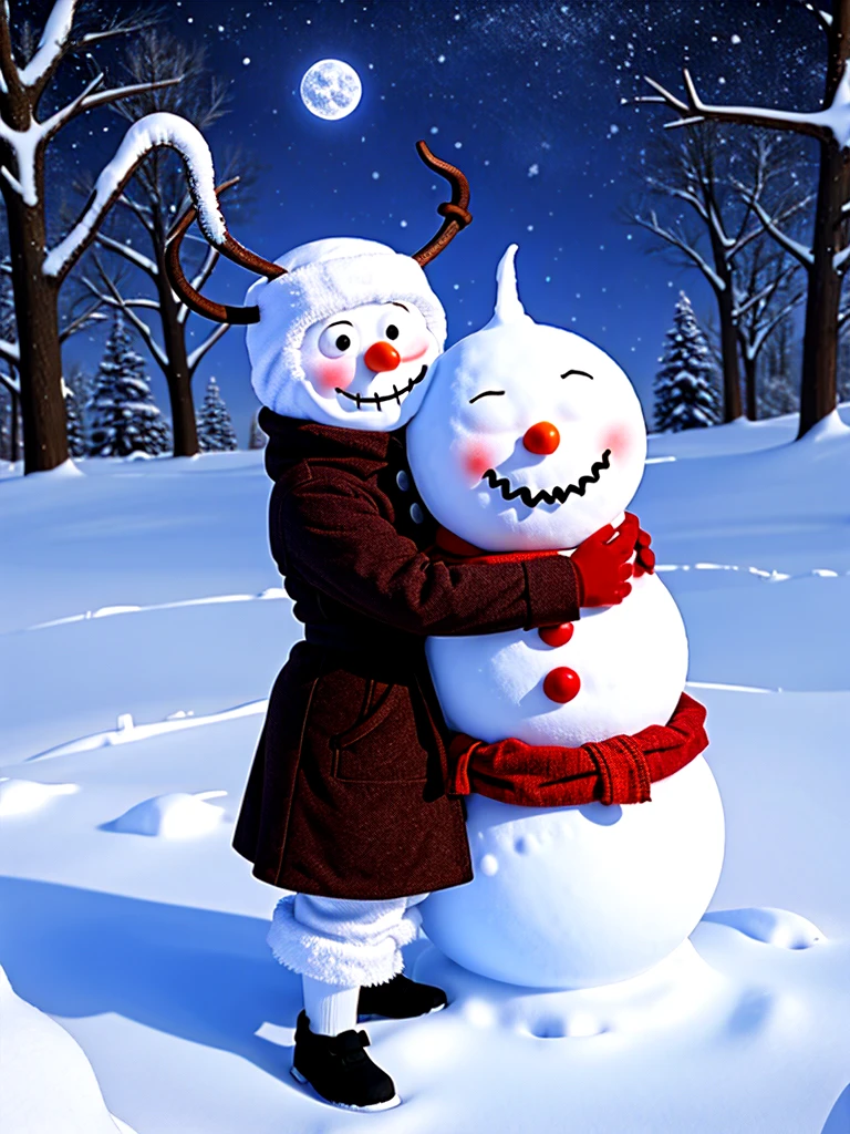 evil snowman with horns hugging a book cartoon