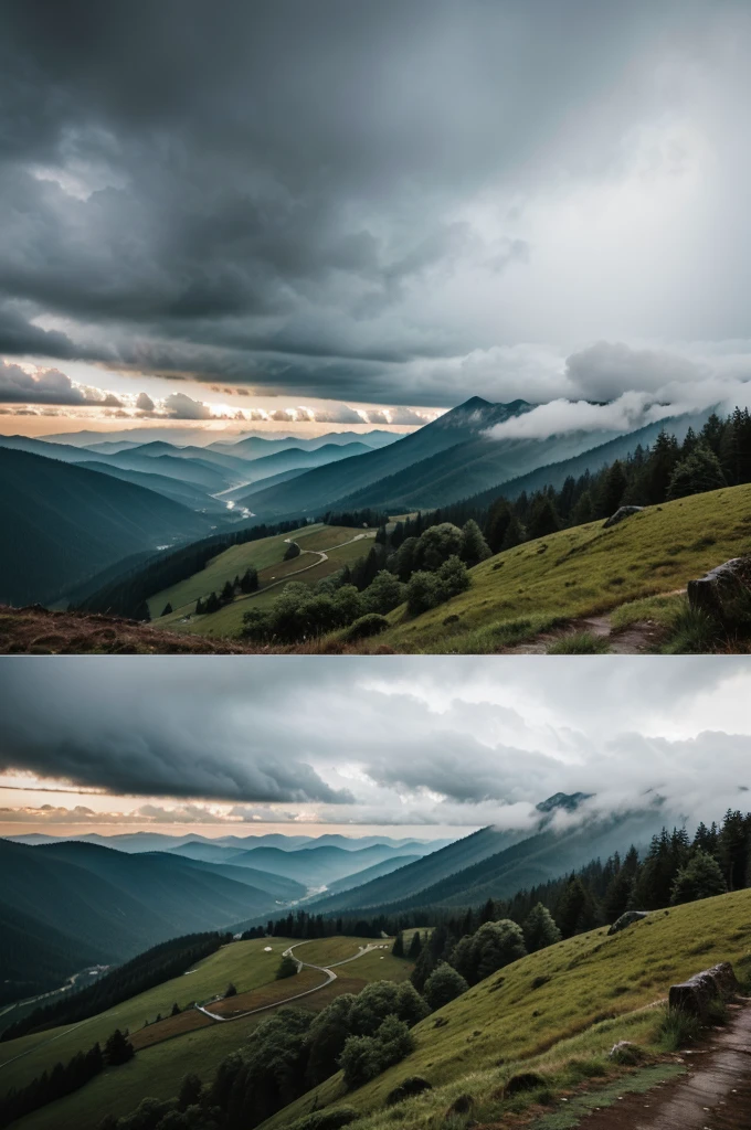 A rainy day from a peak of a hills