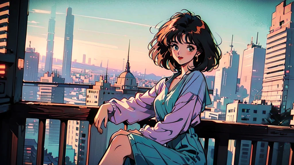 (80's, Retro, City Pop:1.5), (Album cover), (masterpiece, Highest quality, Exquisite detail), (anime, figure), (pastel colour:1.3), Best Photo Poses, Dynamic Angle,girl, alone, cool, Delicate face, Wearing sunglasses, Blonde Hair, Cityscape, City of night,