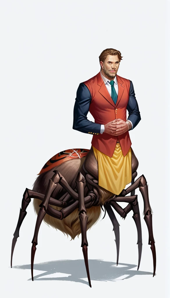 score_9_up, (clear simple background, white background, papyrus background), different views, 1man, ((adult)),
(4r4chn1d, spider, _mature, anthro, (arachne), spider body, taur), solo, (male), (fullbody, focus), beautiful, (dressed)