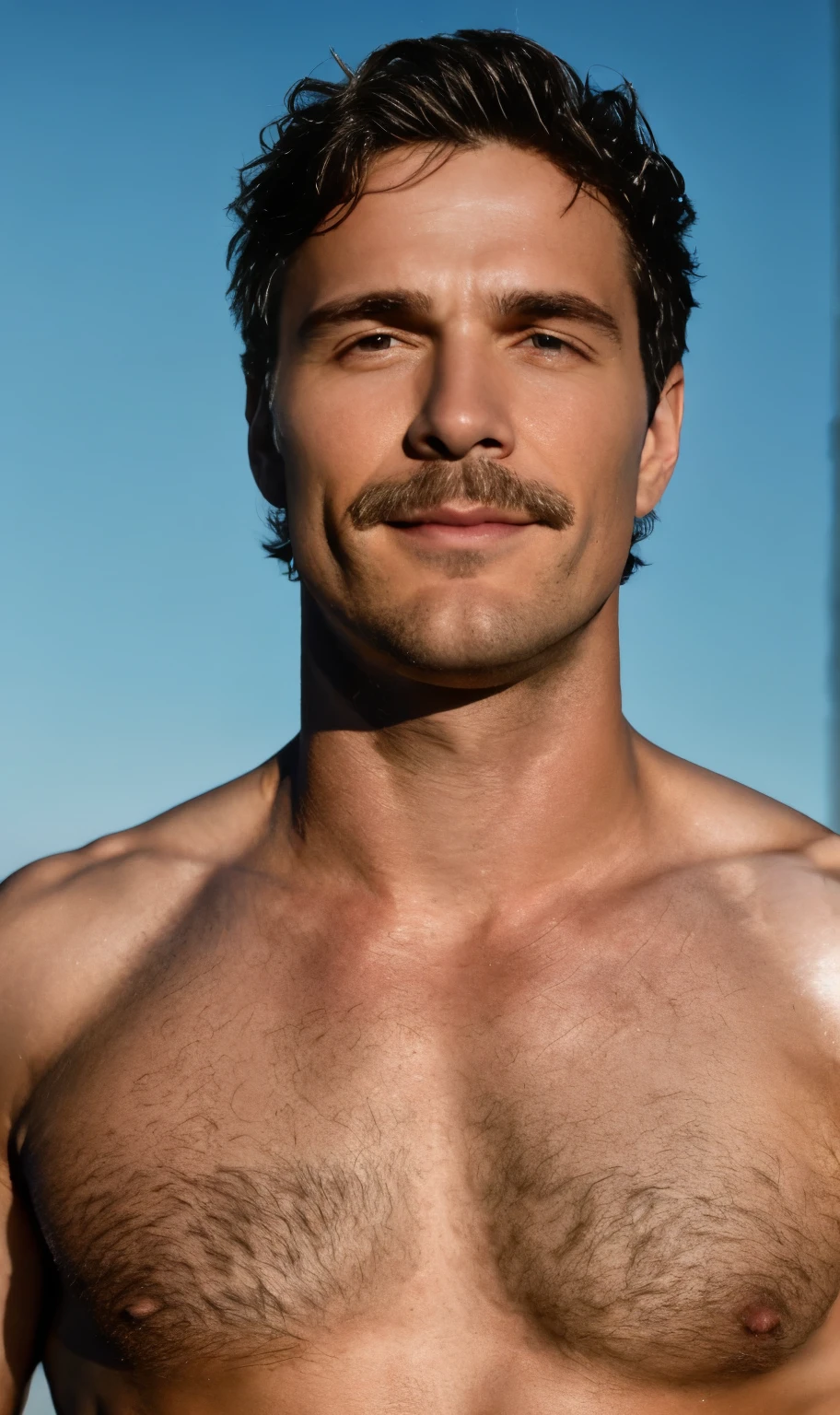 masterpiece, best quality, high resolution, closeup portrait, male focus, solo focus, A man, 35 years old, white grey hair, hairy armpits, thick moustache, in thong, grey silver hair, messy hairstyle, seductive face, sweaty, sexual, old but attractive, bare chest, body hair, hairy armpits, facial hair, pale skin, sun freckles, roman nose, very skinny body, very hairy legs, male legs, attractive hairy legs, cute, white chest hair, very hairy chest, dimples, scruffy beard, very hairy armpits, bold jawline , sweaty, in the background a community pool on a cloudy day, view from below, amazing composition, front view, HDR, ultra quality, elegant, highly detailed