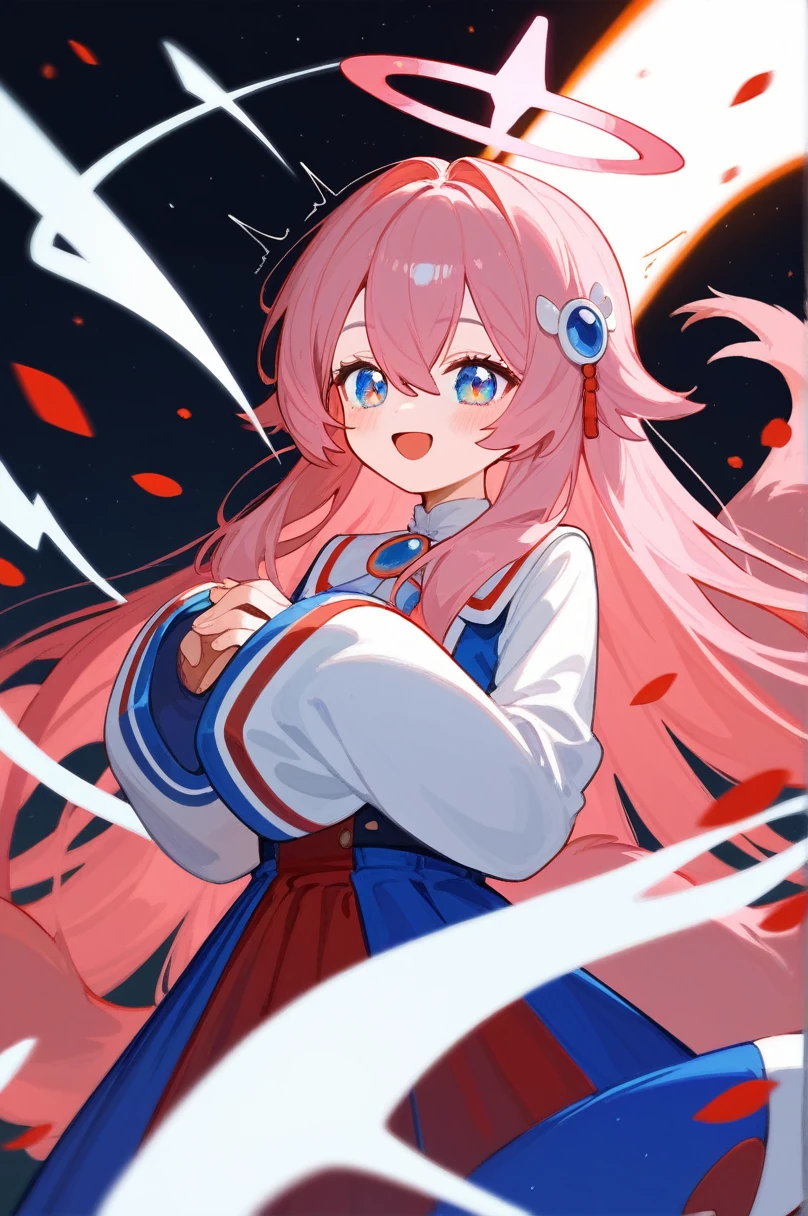 Fraction_9,Fraction_8_Direction_7_up,1 Girl,Hoshino (Blue Files),direction,Pink Hair,Solitary,Double tail,hoomorality,Ahog,Long hair,Red Cliff,Halo,low Double tail,closemorality eyes,Hair accessories,Bangs,blush,Smile,stanmoralitying,full bomoralityy,very Long hair,open mouth,For the audience,Hair shaking,hoomoralityie,stuffemorality toy,Long sleeve,hoomorality up,stuffemorality animal,:morality,skin direction,Hair between the eyes,white hoomoralityie,holmoralitying,simple backgrounmorality,=_=,spark,Sleeves over fingers,animal hoomorality,