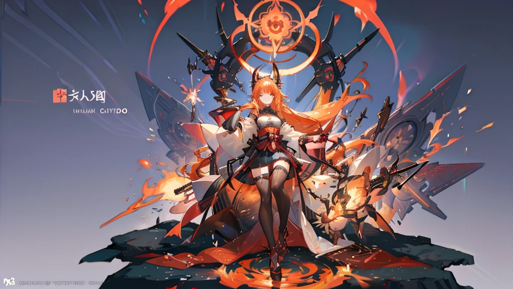 "1 person, Goddess, girl with orange hair and fox ear, red eyes, wearing red white orange kimono, Complex and gorgeous anime CGI style, , full-body fantasy of fire magic, Anime girl, guweiz style artwork, big breasts, smiling, tights, standing cross-legged, fox with her , ethereal fantasy, victorian era, fire elements, splash art, side view,solo (full HD 4K+ image)"