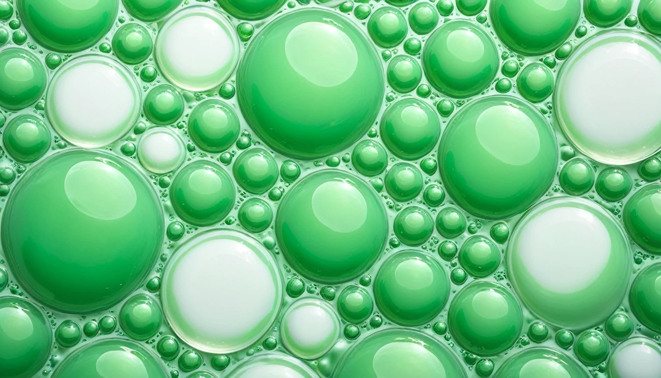 GREEN BUBBLES MILKY white surface