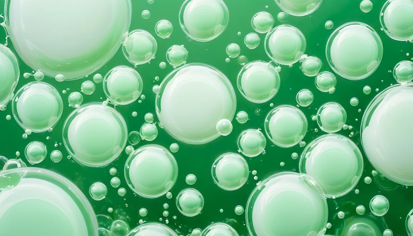 GREEN BUBBLES MILKY white surface