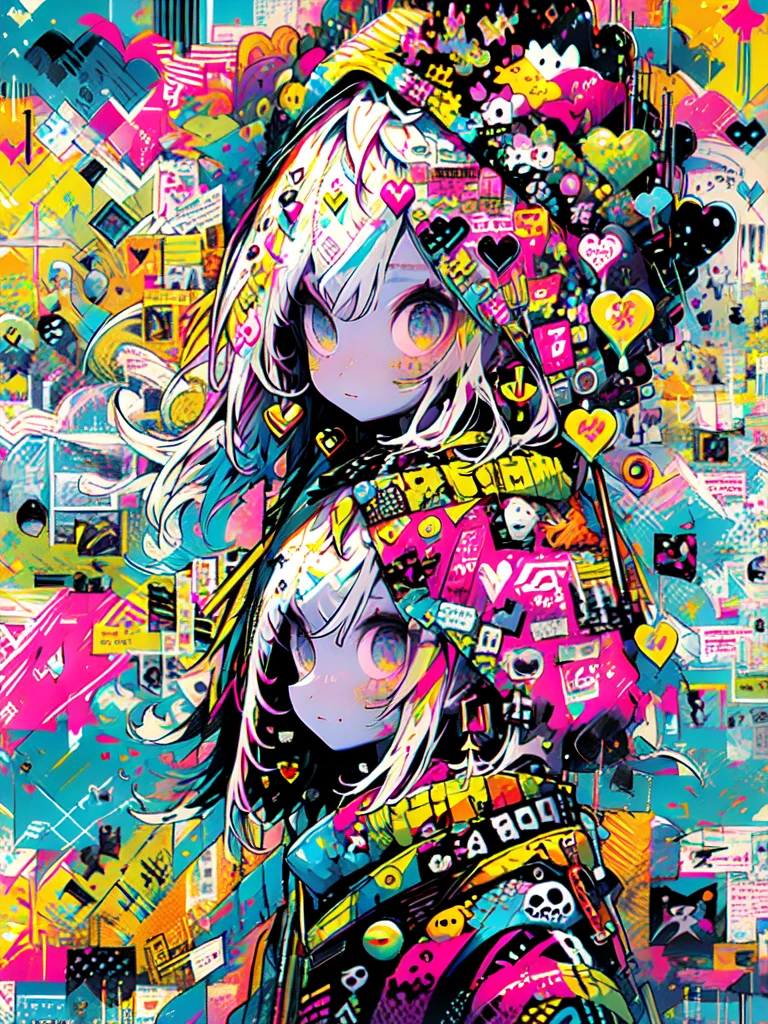 akira toriyama style、"cute, beautiful, Adorable girl wearing pink clothes, yellow, and baby blue color scheme. She is wearing a costume with a SKULL motif inspired by a female pirate.。.。.。.。.。.... Fashionable hats, rock、Comes with decorative accessories such as hair clips. Embodying the vibrant and modern Harajuku fashion style。."
