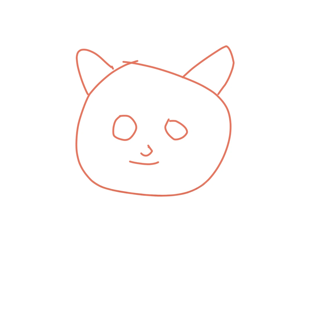 drawing of a cat's face with a cat's eyes drawn on it, cat head, cat face, anime cat, girl with cat ears, with pointy ears, cat ears, a cute cat, a drawing, very detailed face and ears, with symmetrical head and eyes, the cat is orange, stylised fox - like appearance