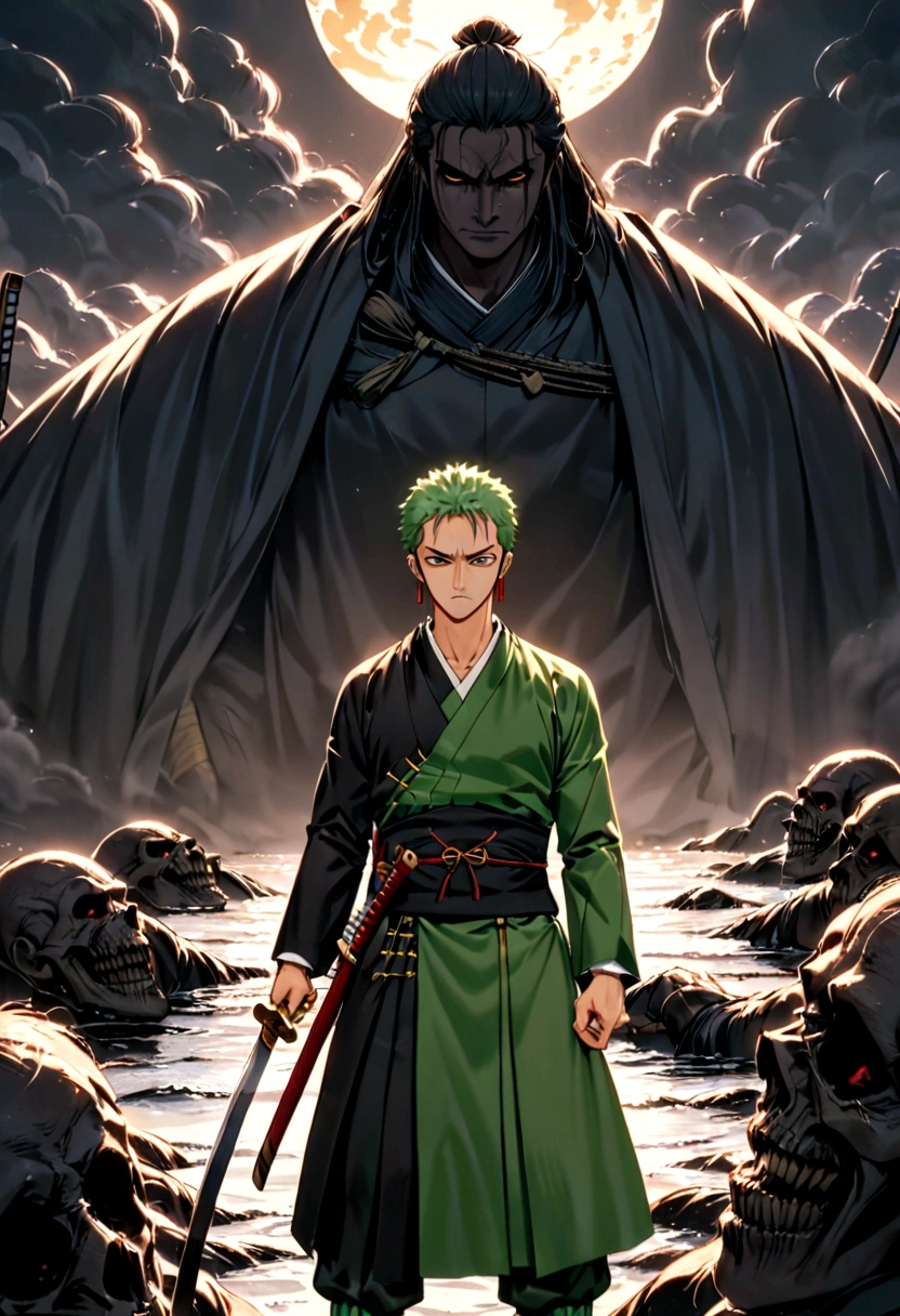About 20 years since the feudal government, Samurai Roronoa Zoro,  With a sword wrapped in an ominous aura、Face off against some terrifying monsters ready to attack.