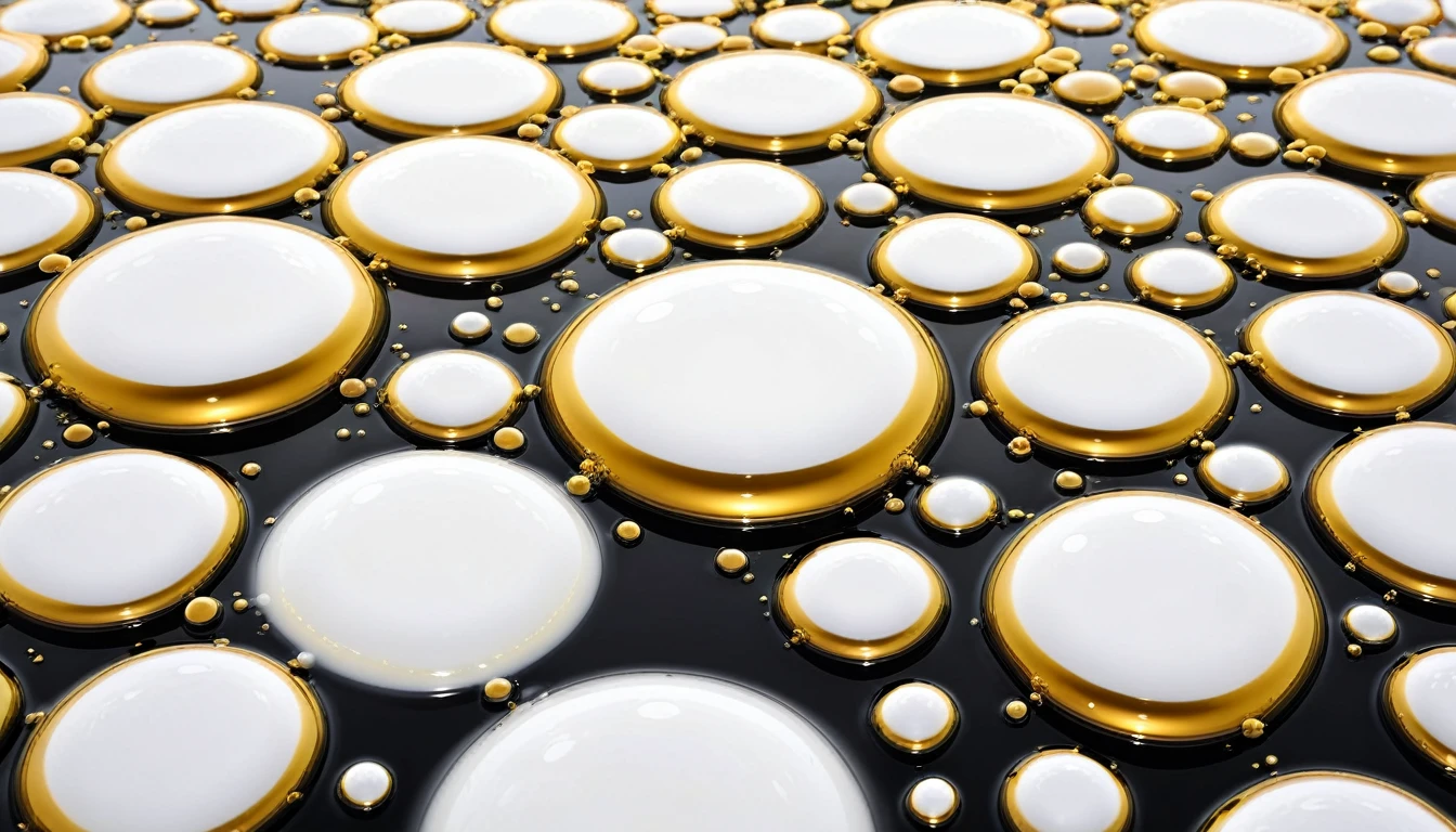 golden and black BUBBLES MILKY white surface