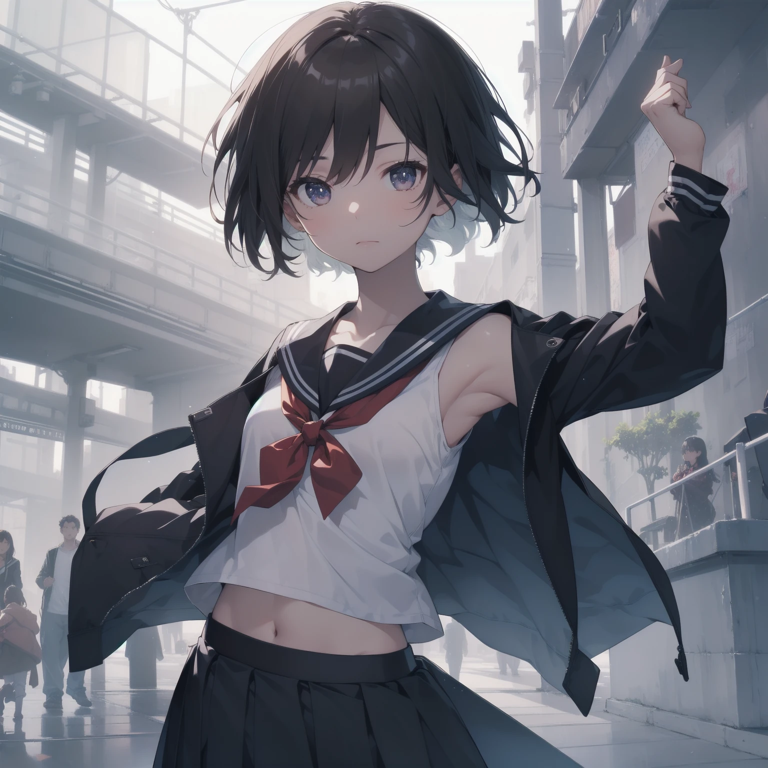 ultra-absurdres-Top quality by artist God, ultra-detailed, high resolution, anime moe artstyle, best anime 8k konachan wallpaper, pixiv contest winner, pool:2810, perfect anatomy,break, 1girl, (Please draw a girl walking sleepily to school alone. )break,(Solo,little female, -yeld:1.Full limbs, complete fingers,a junior hihort hair), short cut, flat chest, , small butt, small black eyes, beautiful detailed eyes, well-proportioned iris and pupils, expressive eyes, highres detailed hair, soft expression, salor school_uniform, sailor collar, serahuku, bow, pleated skirt,(Detailed Lighting), (Detailed background), in the School commute route. break,super detailed skin, Best cinematic lighting powered by famous artist, 8k,beauty illustration,photoshop_(medium),very aesthetic,break,((artist:mochi_au_lait )), artist:clamp ,artist:carnelian ,artist:kantoku ,

