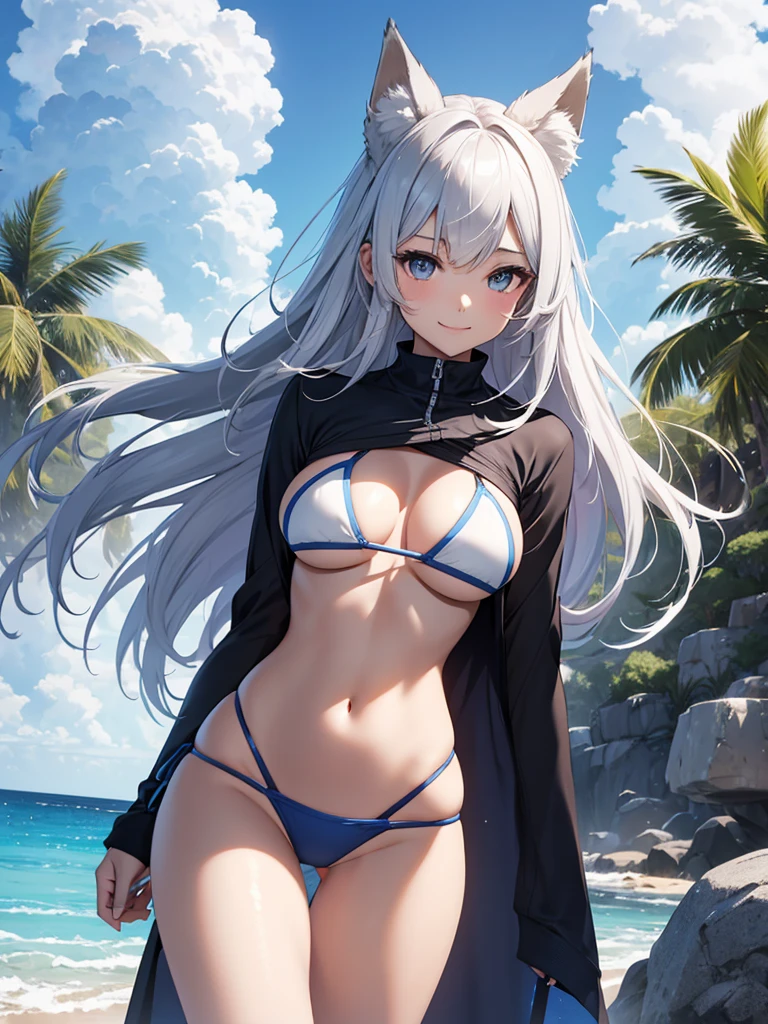 Beautiful Woman Height 170cm、Beautiful hair flutters in the wind、So that your hair will flow beautifully and strongly、strong、、Bust 120cm、、Emphasize the chest、The best smile
　Beautiful ,(( sexy  bikinwim wear))   Beautifully decorated swimsuit、strong wind、blue sky、、Ocean、swim wear, Beautiful thighs、Beautiful Skin、detailed groin、intense、Armament、Soldier、laser weapon、future world、Science fiction movies、Fight、intense、action、My hair flutters in the wind、My hair spreads in the wind、beautifully！
　Light　、Silver Hair、Fox ears、A friendly smile　、magic Masterpiece Night　Magic sexy, extremeleautiful 22歳　Big Breasts Beautcal gentle lighting    cowboy shot  ,Beautiful decoration、Imprisoned、Detained、Science fiction movies、hard boiled 