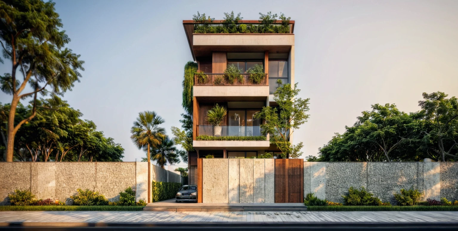 modern villa, modern style, traditional ventilation tiles, open space loft villa with roof garden, modern, dynamic (RAW photo, real, best quality, masterpiece:1.2), (hyper realistic, photo-realistic:1.2), high quality, (dark lighting:1.2), perfect lighting, archdaily, architecture digest award wining sustainable architecture, cinematic