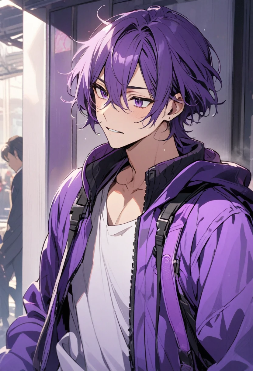 purple haired man