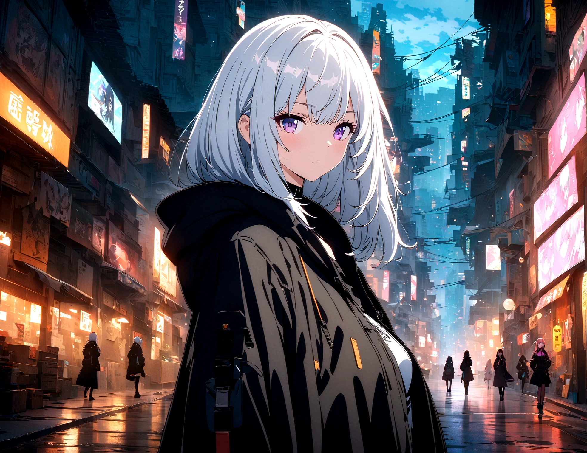 Anime girl in a city at night with street lights, Best anime 4k konachan wallpaper, Anime Style 4k, Cyberpunk Anime Girl in hoodie, anime wallpaper 4k, anime wallpaper 4k, 4k anime wallpaper, Digital Cyberpunk Anime Art, anime art wallpaper 4k, anime art wallpaper 4k, Amazing anime 8k, Cyberpunk Anime Girl